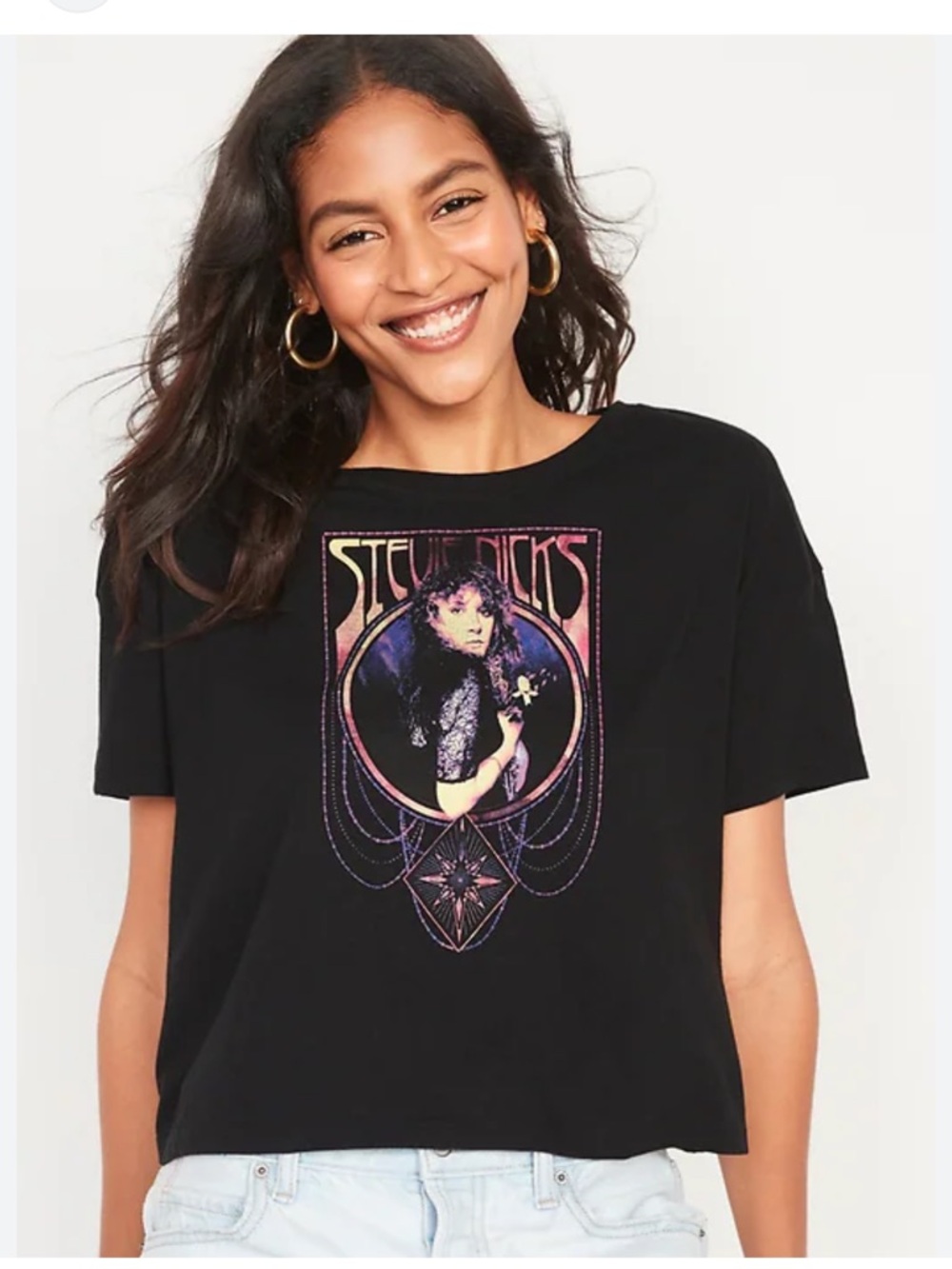 Old Navy Black Cropped Stevie Nicks Graphic Tee